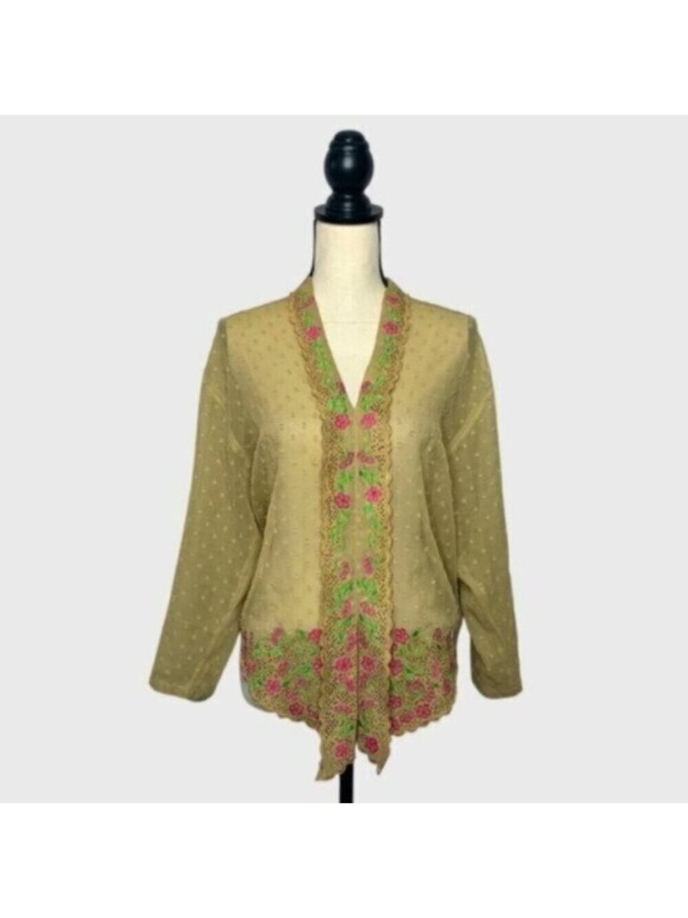 Lauren Ralph Lauren Embroidered Floral Lace Trim Blouse